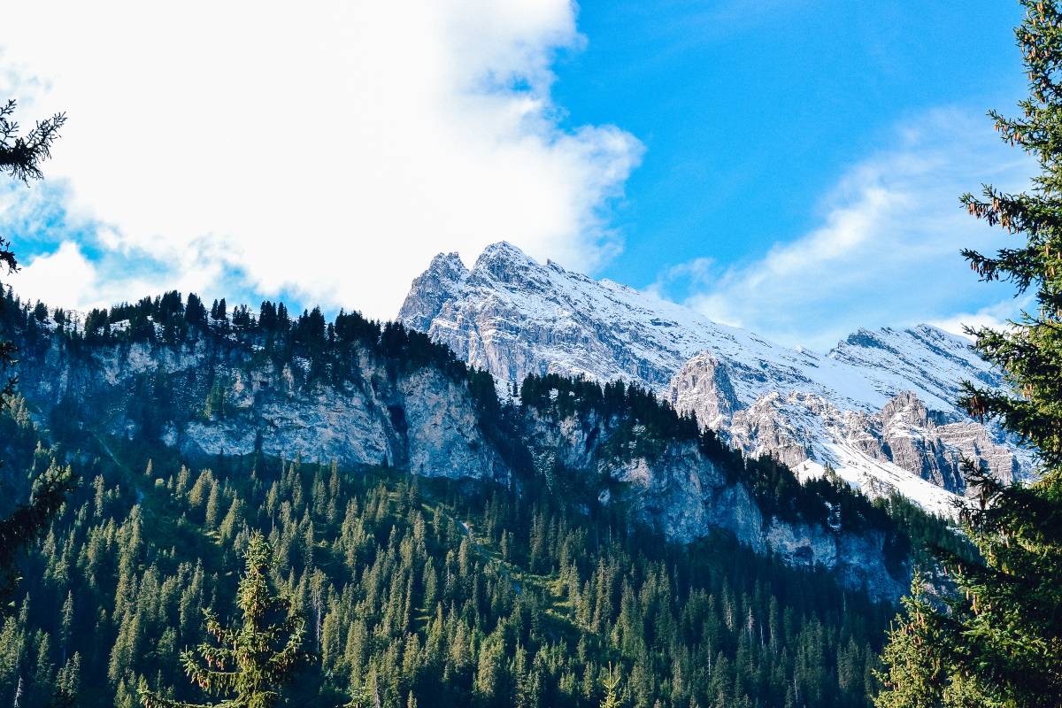 The snow capped mountains on the hike from Gimmelwald to Murren