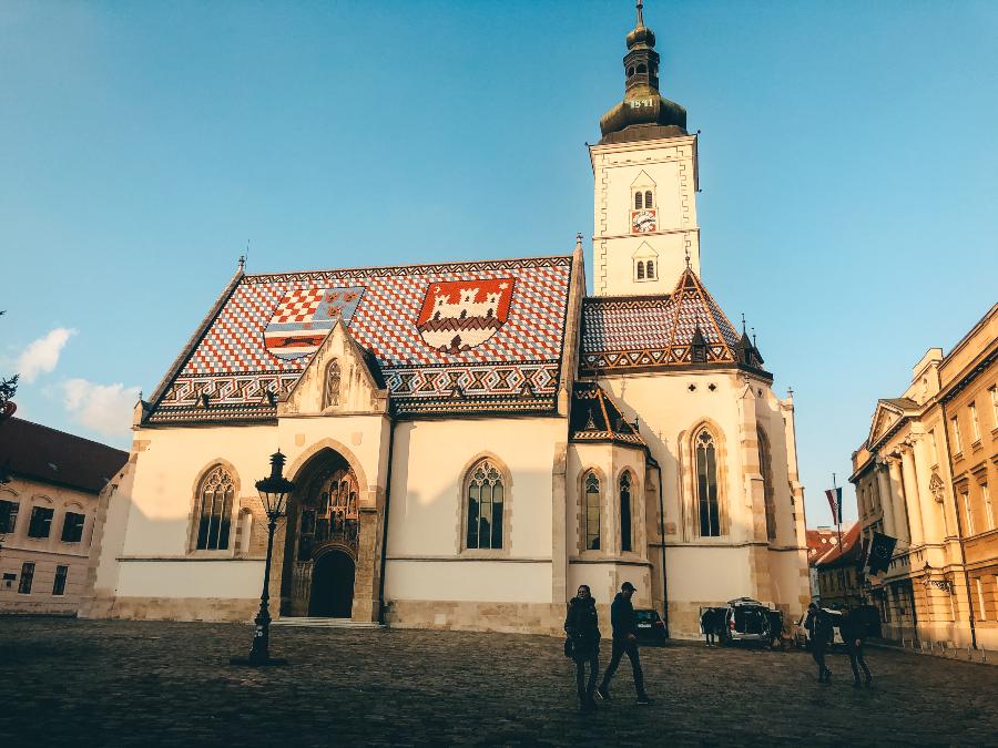 The decorated tiled roof of St Mark's Church in Zagreb