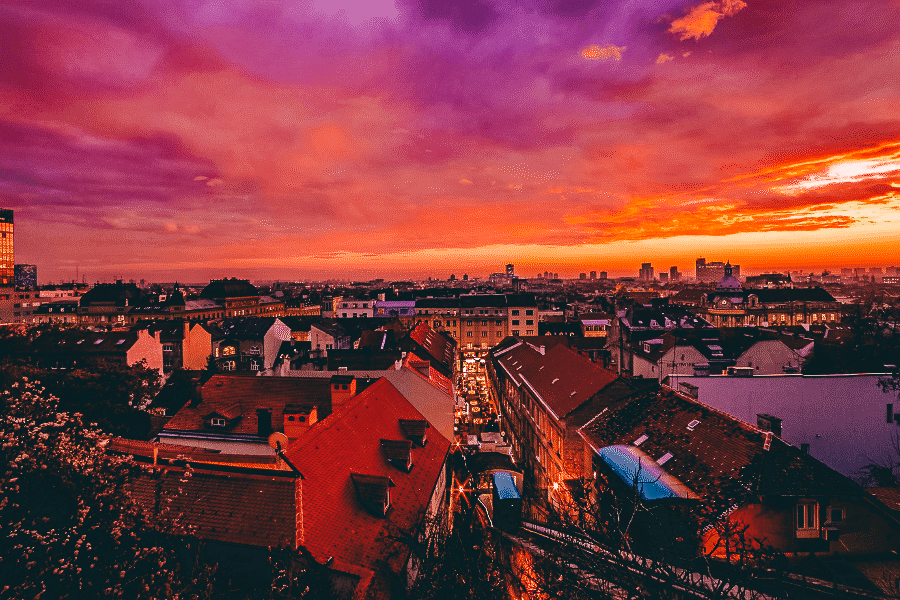 Strossmayer promenade at sunset over looking the Funicular and the lower town of Zagreb