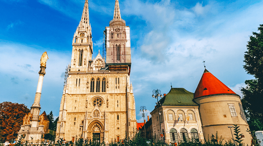 The Cathedral in Zagreb with the Mary Column in the foreground